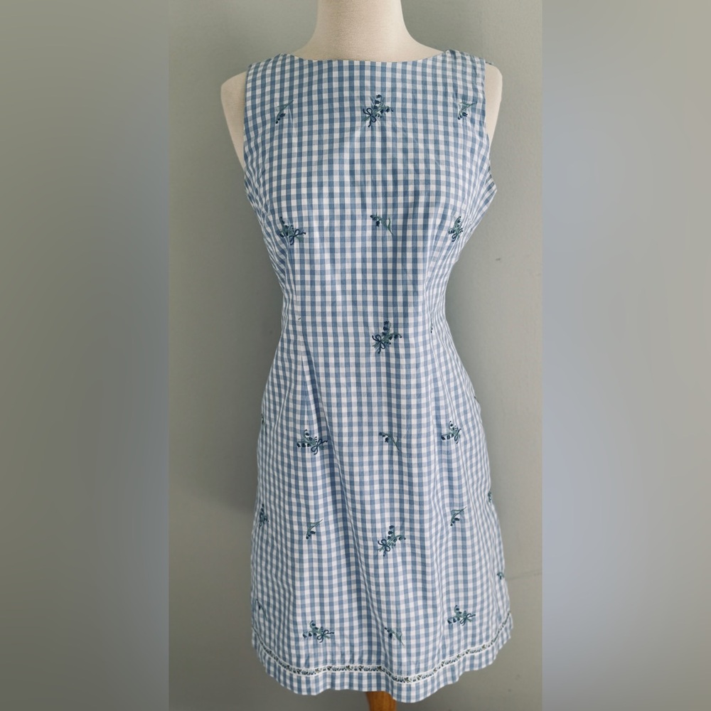 Vintage Lilly Pulitzer Dress Women's Size 2 Periwinkle White Gingham Embroidered